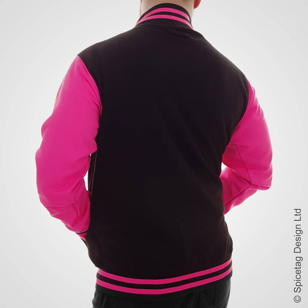 Pink and black varsity jacket top