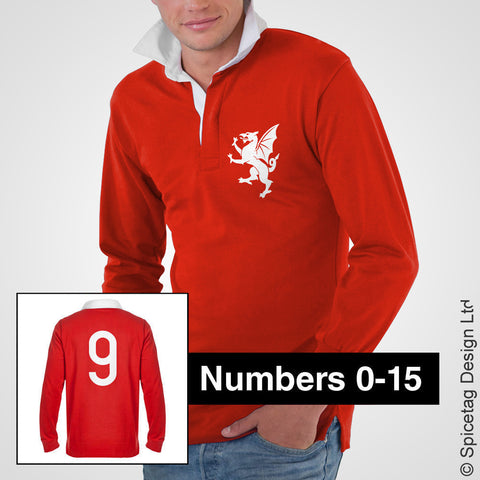 Retro Wales Dragon Rugby Number Jersey