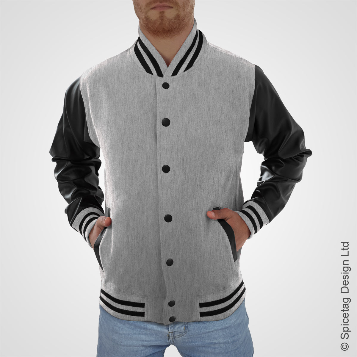 Heather Grey Varsity Jacket Faux Leather Sleeves College Top USA Letterman Coat Baseball Clothing