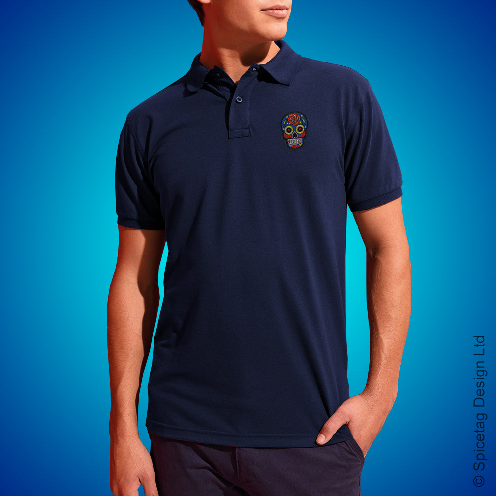 Navy Sugar Skull Polo Shirt