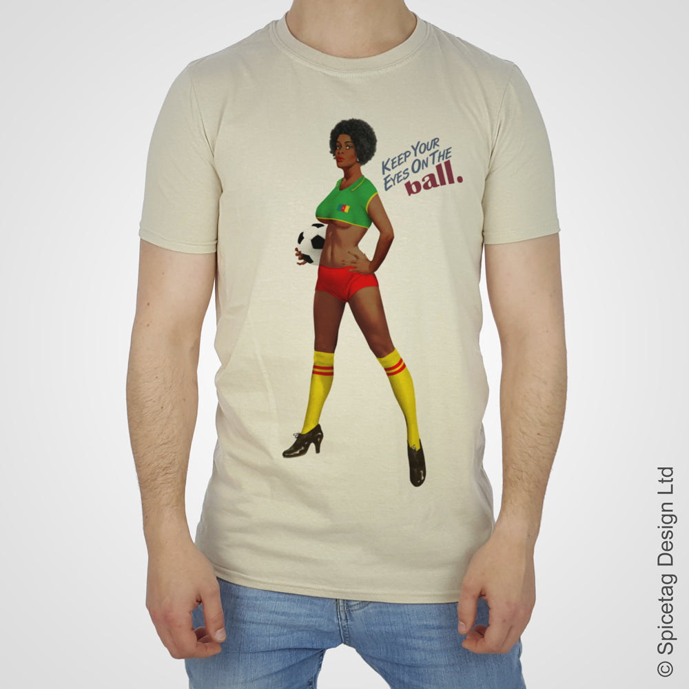 Cameroon pin up girl woman vintage football team soccer game T-shirt T shirt Tshirt Tee world cup retro stick man 70s 80s sport fashion style trend spicetag 1