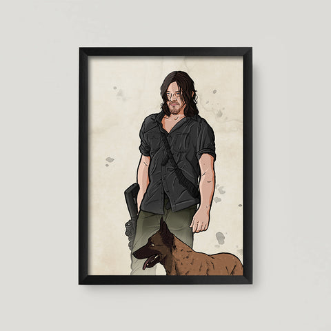 Daryl With Dog A3 Poster Print