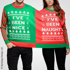 Double christmas crimbo xmas festive twin naughty nice jumper sweater sweatshirt pullover knitted santa rudolph present